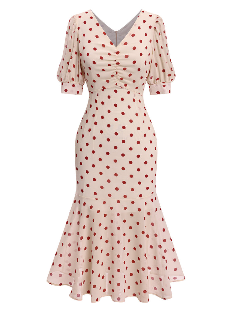 [Prévente] Robe sirène vert en mousseline à pois des années 1930