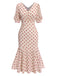 [Prévente] Robe sirène vert en mousseline à pois des années 1930