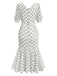 [Prévente] Robe sirène vert en mousseline à pois des années 1930