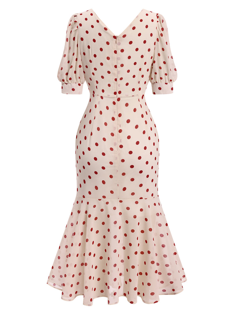 [Prévente] Robe sirène vert en mousseline à pois des années 1930
