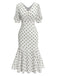 [Prévente] Robe sirène vert en mousseline à pois des années 1930