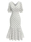 [Prévente] Robe sirène vert en mousseline à pois des années 1930