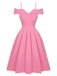 Robe rose à bretelles froides solides des années 1950