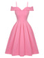 Robe rose à bretelles froides solides des années 1950