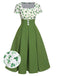 Robe boutonnée verte trèfle chanceux des années 1950