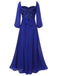 Robe longue bleu royal à paillettes et col en cœur des années 1920