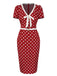 Robe rouge à pois à col v des années 1960 à nouer