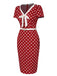 Robe rouge à pois à col v des années 1960 à nouer