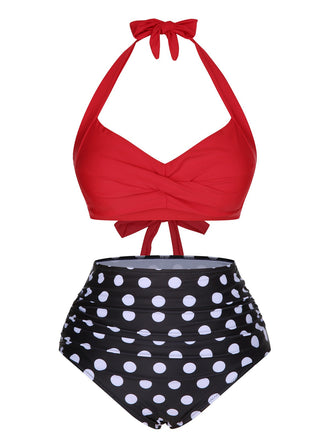 Maillot de bain à bretelles dos nu à pois années 1960