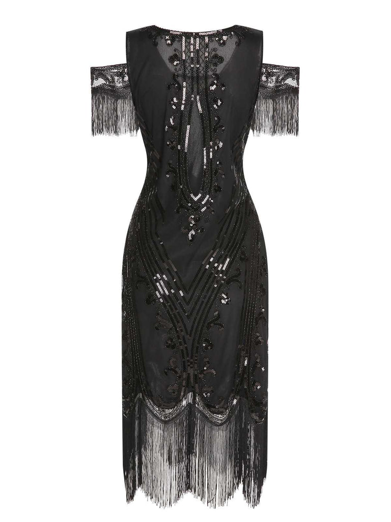 Robe à paillettes brodées à épaules dénudées des années 1920