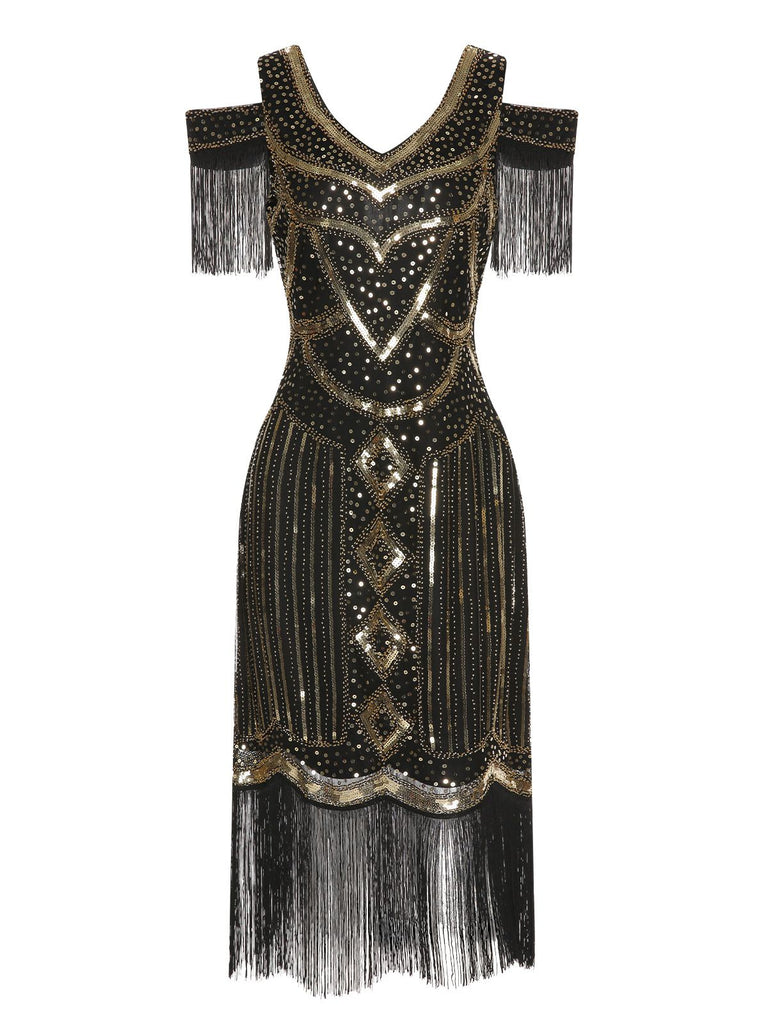 Robe Gastby à pompons perlés et à paillettes des années 1920