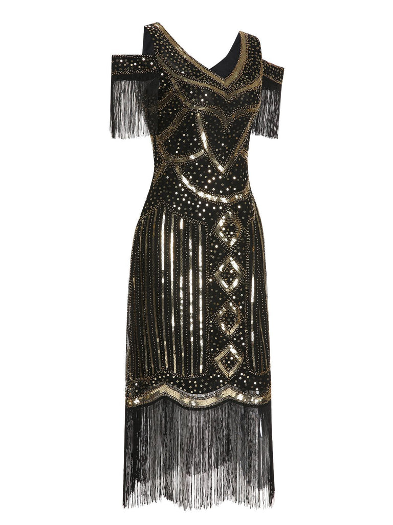 Robe Gastby à pompons perlés et à paillettes des années 1920