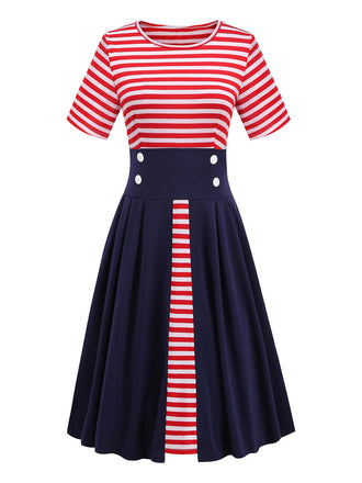 [Prévente] Robe rouge et bleue à rayures années 1970