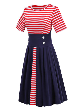 [Prévente] Robe rouge et bleue à rayures années 1970