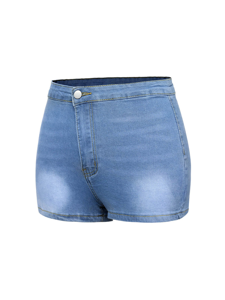 Short en denim de couleur unie des années 1960