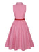 Robe rose à rayures fines et col noué des années 1950