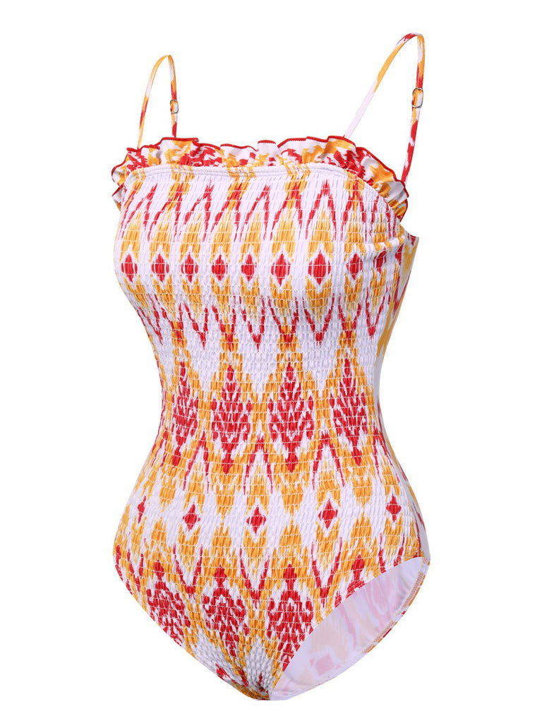 Maillot de bain bandeau Chevron Smocking Strap des années 1960