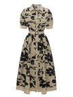 [Prévente] Robe Chemise Manches Courtes Fleurs Noires Années 40