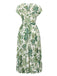 Robe mi-longue verte à fleurs nouée à la taille des années 40