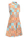 Robe à col montant fleurie orange et bleue des années 1960