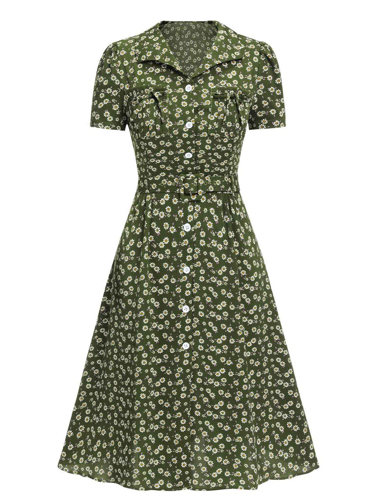 [Prévente] Robe marguerite à boutons revers rouge des années 1950