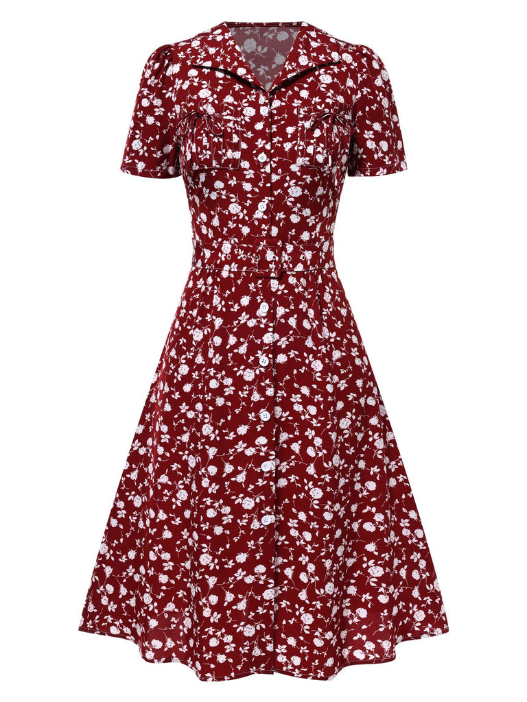[Prévente] Robe marguerite à boutons revers rouge des années 1950