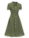 Robe marguerite à boutons revers vert des années 1950