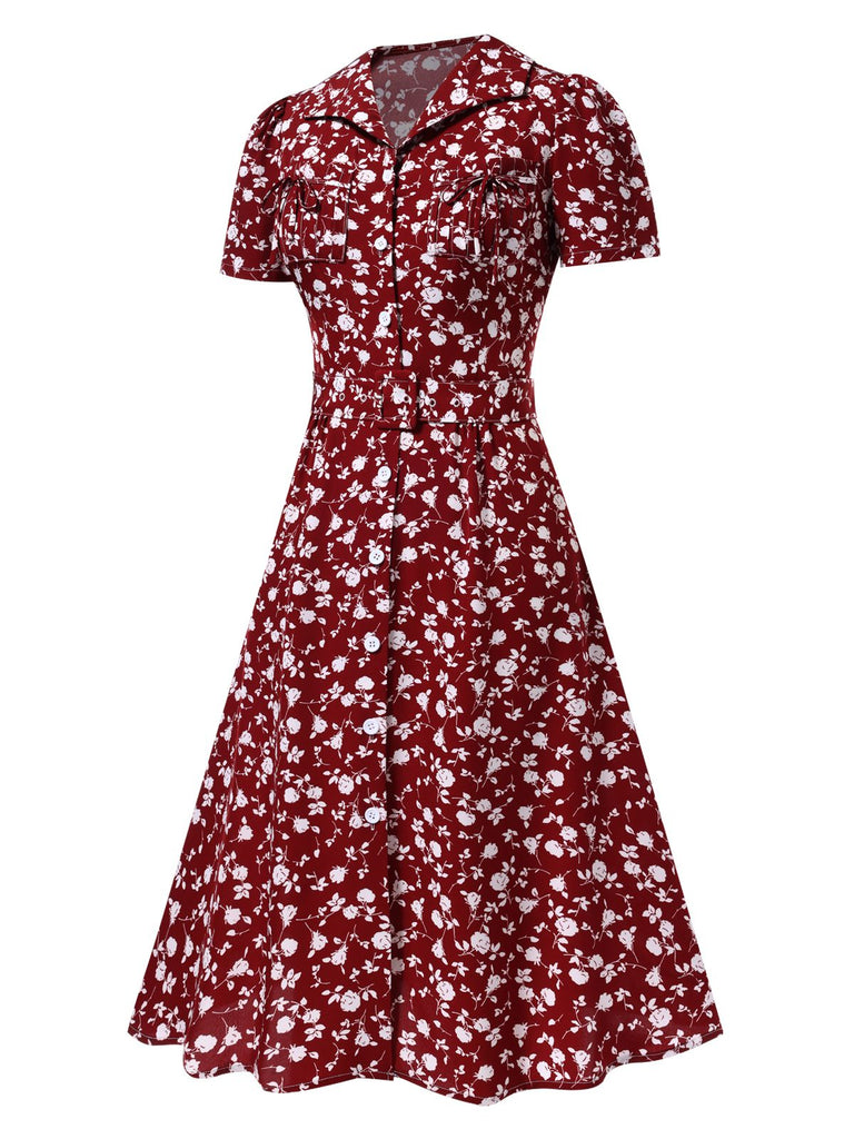 [Prévente] Robe marguerite à boutons revers rouge des années 1950