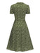 Robe marguerite à boutons revers vert des années 1950