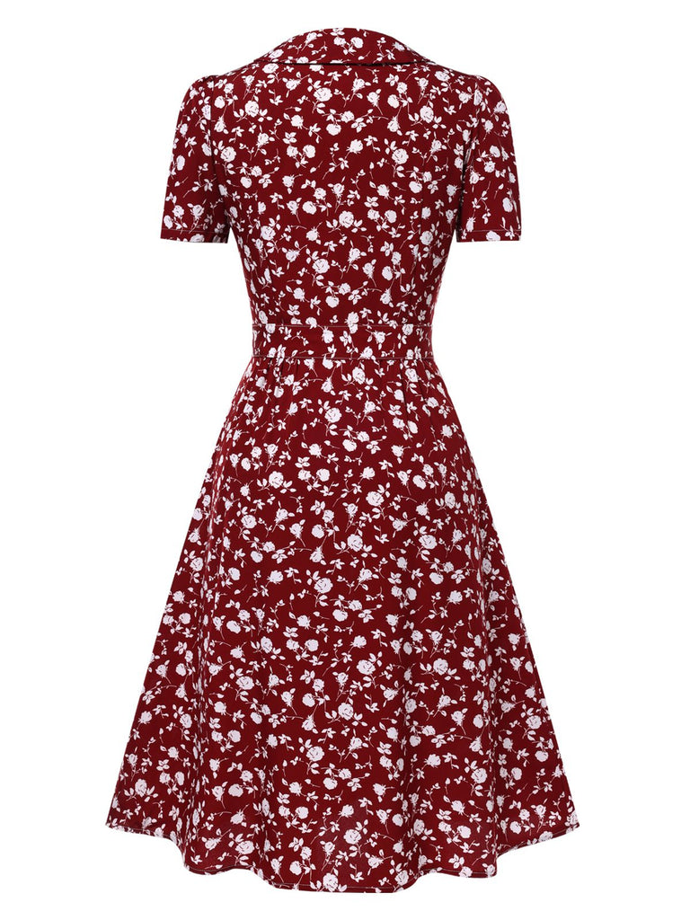 [Prévente] Robe marguerite à boutons revers rouge des années 1950