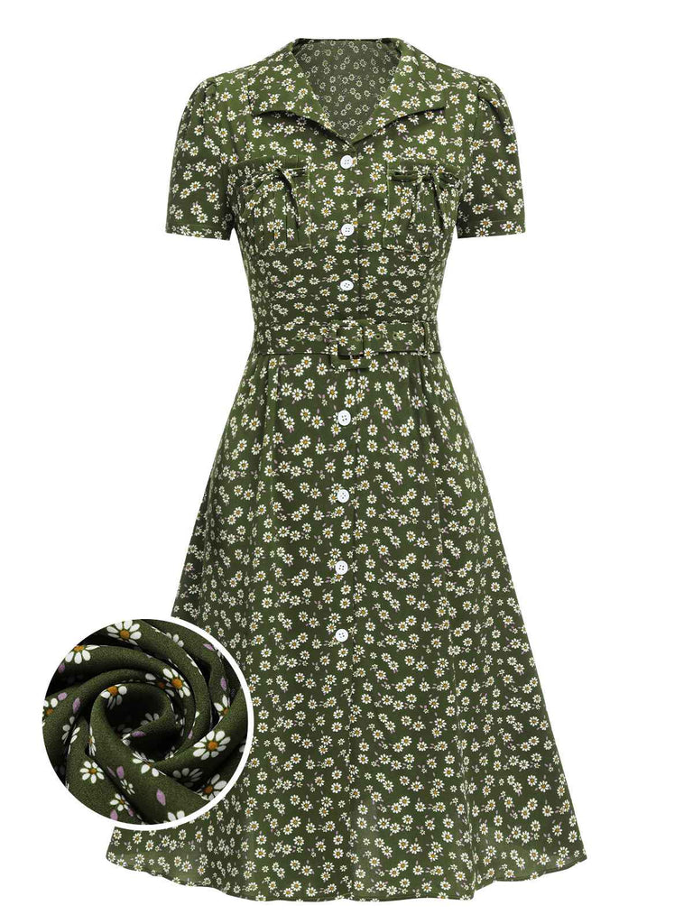 [Prévente] Robe marguerite à boutons revers rouge des années 1950