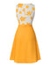 Robe sans manches jaune à nœud fleuri des années 1960