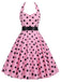 [Prévente] Robe rose ceinturée à pois dos nu années 1950
