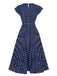 Robe à manches courtes à pois bleu royal des années 40