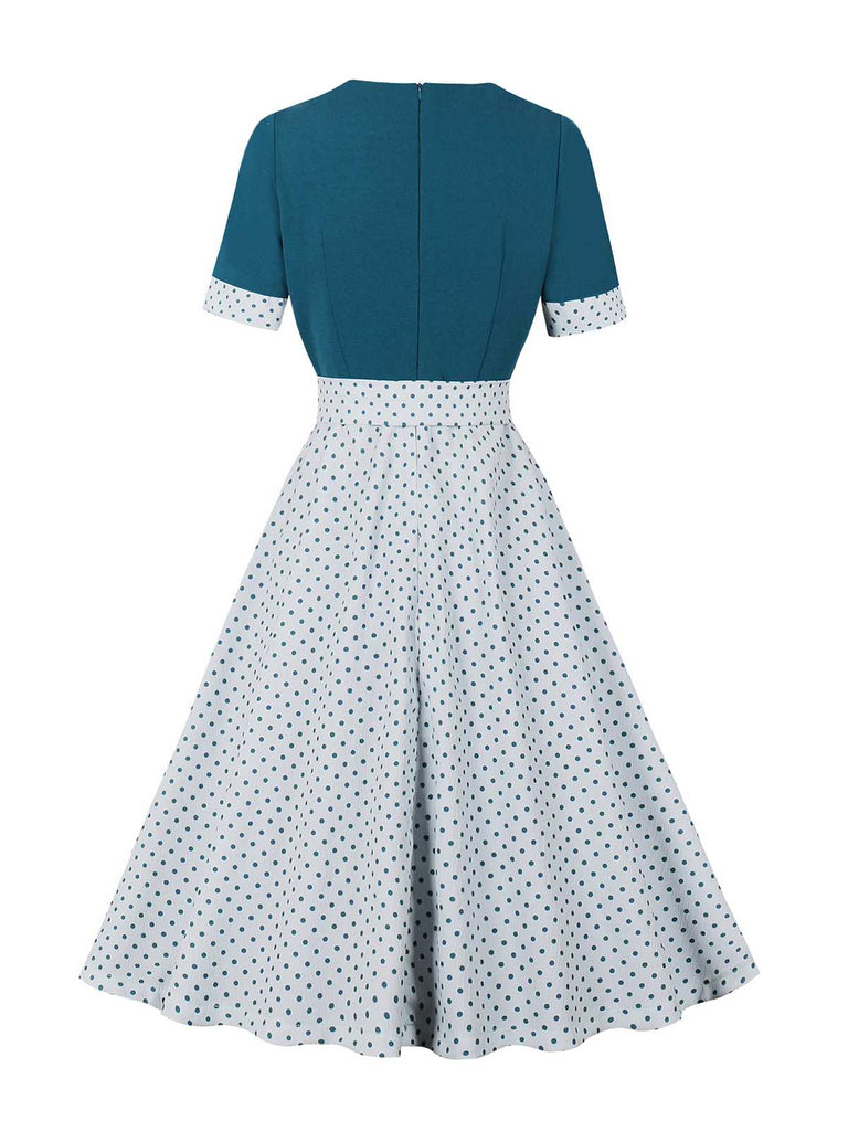 Robe à pois et col carré avec nœud des années 1950