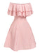 Robe à carreaux rose à épaules dénudées des années 1950