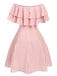 Robe à carreaux rose à épaules dénudées des années 1950