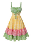 Robe à carreaux bloc de couleur coton à bretelles spaghetti des années 1950