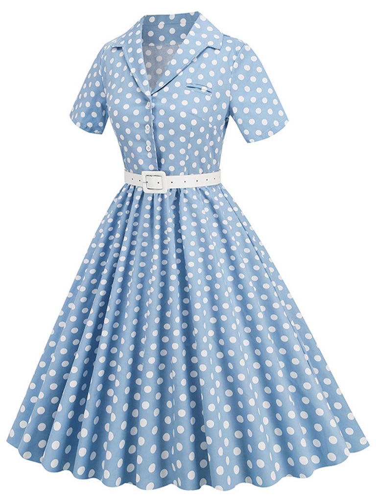 Robe à pois avec ceinture et revers des années 1950