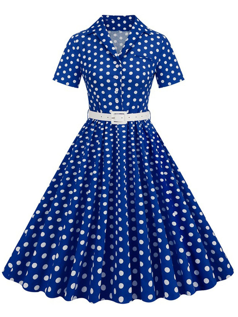 Robe à pois avec ceinture et revers des années 1950