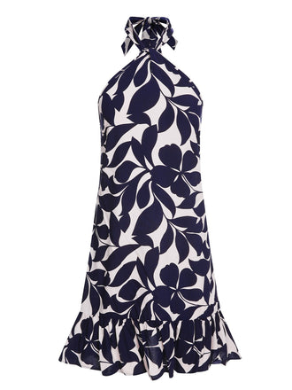 Robe fleurie dos nu bleu foncé des années 40