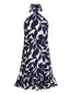 Robe fleurie dos nu bleu foncé des années 40