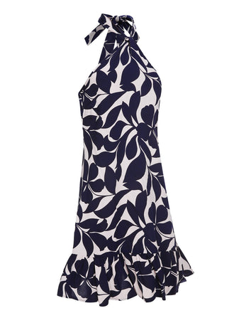 Robe fleurie dos nu bleu foncé des années 40