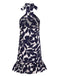 Robe fleurie dos nu bleu foncé des années 40