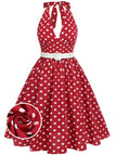 [Prévente] [Grande taille] Robe dos nu rouge à pois des années 1950