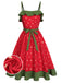 Robe rouge à volants et ceinture à fraises des années 1950