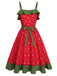 Robe rouge à volants et ceinture à fraises des années 1950