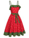 Robe rouge à volants et ceinture à fraises des années 1950