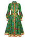 Robe chemise verte à manches lanternes style paon des années 1940