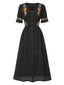 [Prévente] Robe fleurie brodée en coton noire à col en V des années 40